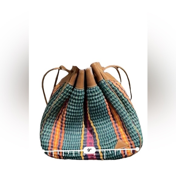 Vintage Liz Claiborne Leather Woven Bucket Bag Satchel Shoulder Y2k Cinch - Picture 12 of 13